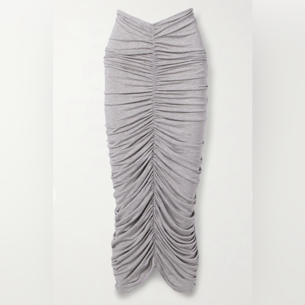 Norma Kamali Gray Ruched Maxi Skirt